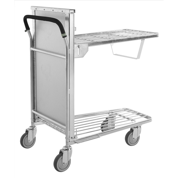 Butiksvagn med fjädrande gallerhyllplan 960x525x1030 mm i elförzinkad, ergonomisk och hållbar design för lager och butik.