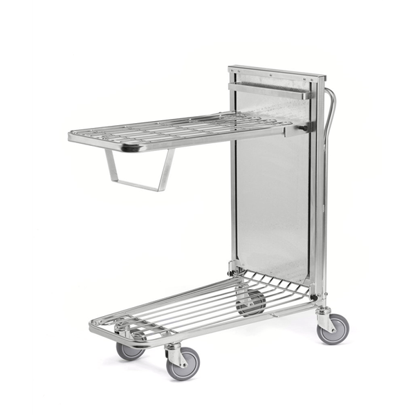 Butiksvagn med fjädrande gallerhyllplan 960x525x1030 mm, ergonomisk och elförzinkad för butik och lager.