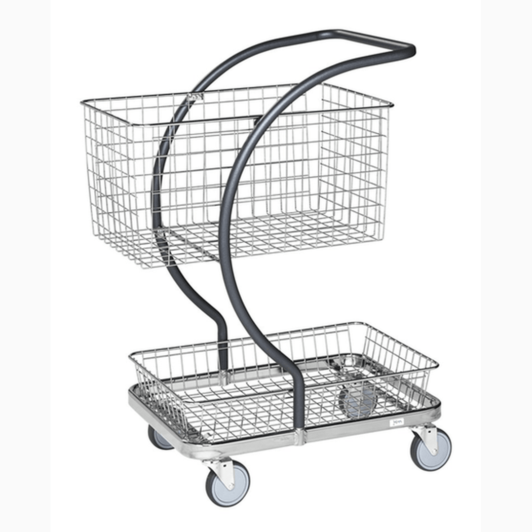 C-line korgvagn med stor korg 685x450x1000 mm med mittmonterat handtag och robust konstruktion.