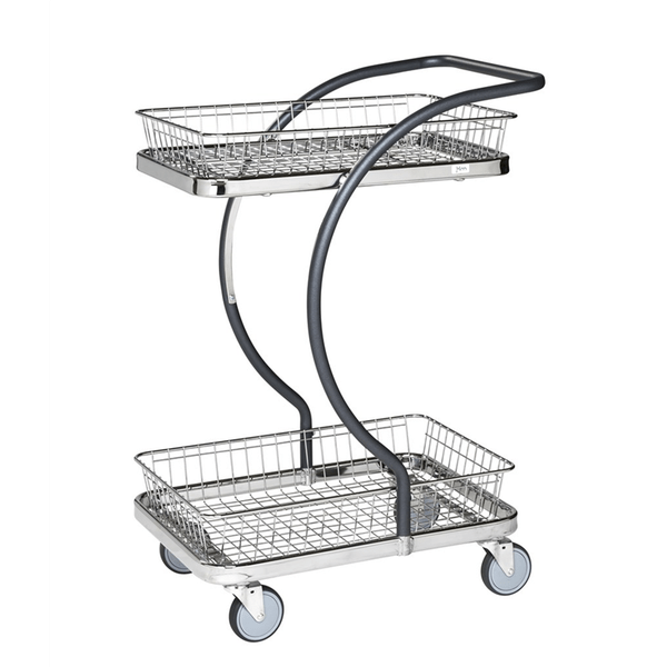 C-line korgvagn med liten korg 685x450x1000 mm, stilren och robust transportvagn med två korgar och ergonomiskt handtag.