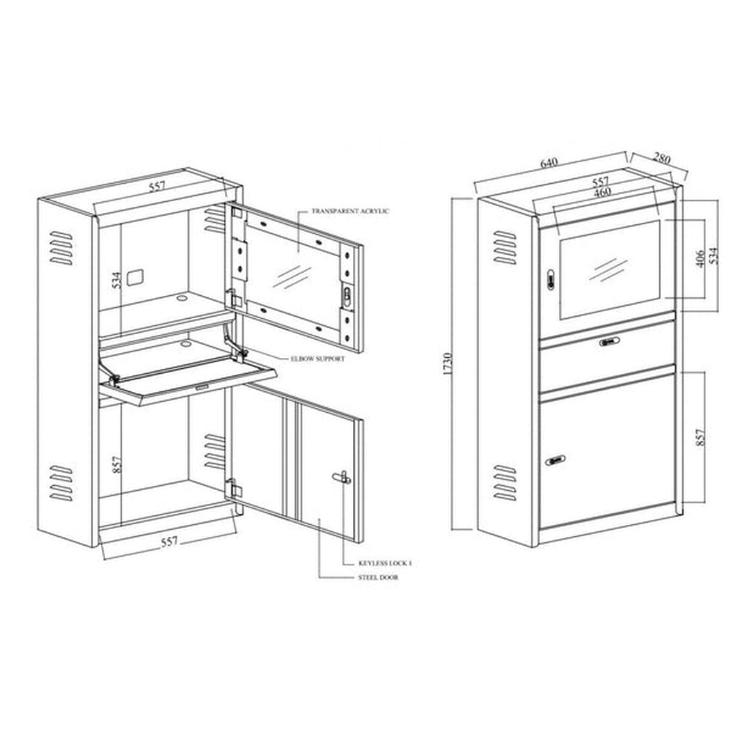 Datorskåp Flat screen, Blå/Grå med fällbar hylla, kodlås och kompakt design för flatscreen upp till 21 tum.