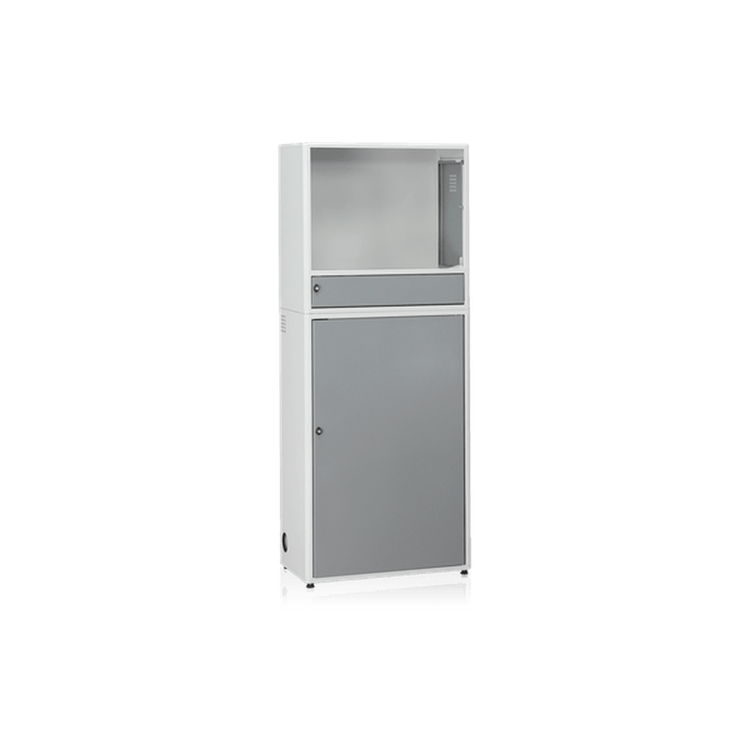 Datorskåp Komplett inkl Fläkt och Energilist Grå med låsbart skydd och ventilationsfläkt för industri och lager.