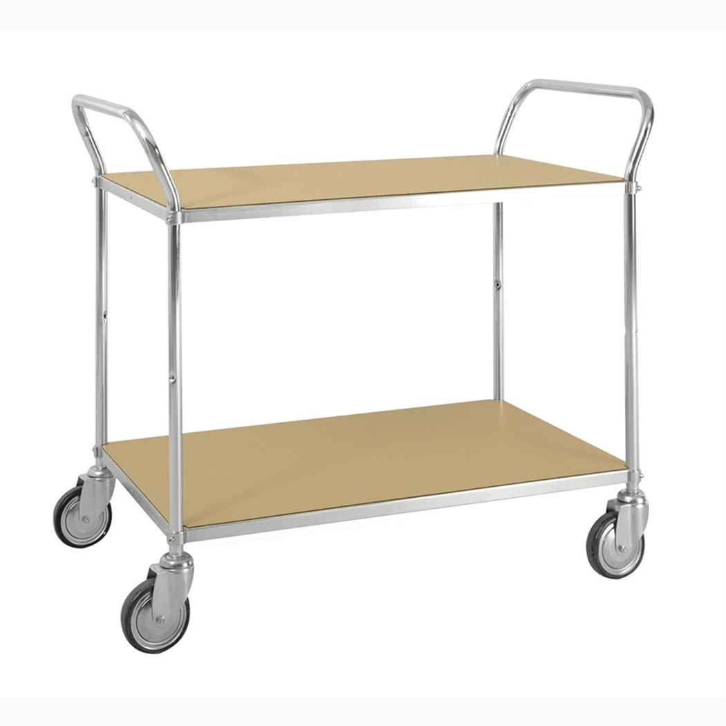 ESD bordsvagn 2 plan, 1070x585x940mm, elförzinkad med hjul och två hyllplan, kapacitet 250kg för effektiv transport.