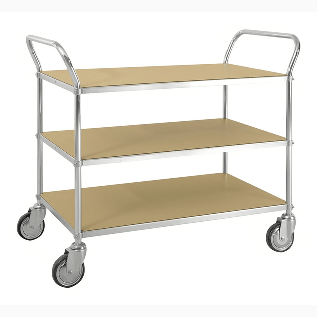 ESD bordsvagn 3 plan, elförzinkad med måtten 1070x585x940mm och lastkapacitet 250 kg.