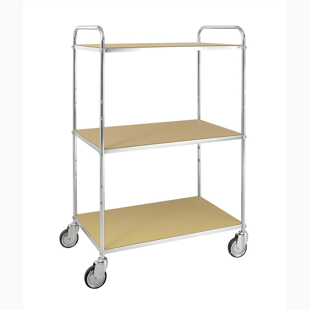 ESD hyllvagn 3 plan 980x585x1445mm med elförzinkad ram och 250kg kapacitet, perfekt för industriell användning.