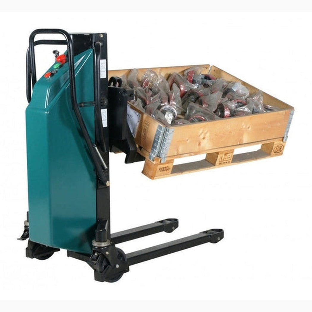 Elektrisk ergonomisk staplare 540x1150mm med tiltbar funktion för effektiv lyft och hantering av gods.