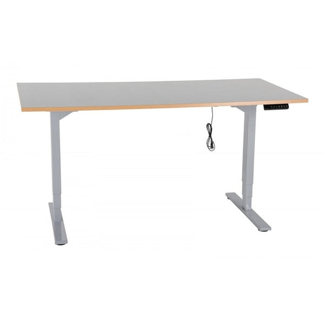 Elektriskt arbetsbord 2000 mm med justerbara ben, grå laminatskiva och digital höjdvisning för ergonomiskt arbete.