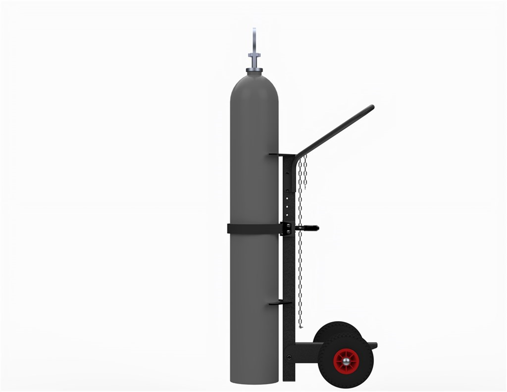 Ergonomisk gastubskärra 530x520x1200mm med 80kg kapacitet och justerbart handtag för säkert gasflaskbyte.