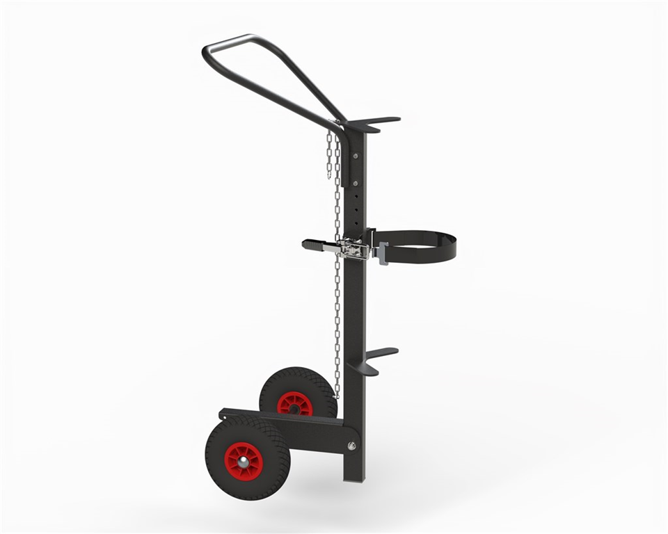 Ergonomisk gastubskärra 530x520x1200mm med justerbart handtag och 80kg kapacitet för gasflaskor.