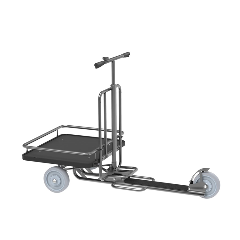 Ergonomisk sparkcykel med flak 1470x700x1000mm, 200kg kapacitet, punkteringsfria hjul och gummerade handtag.