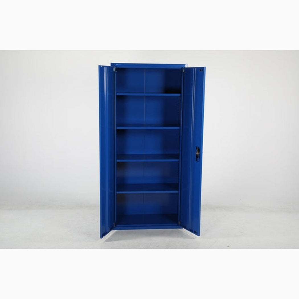 Förvaringsskåp, 1800x800x400, Blå med fyra hyllplan och spanjolettlås för säker och effektiv förvaring.