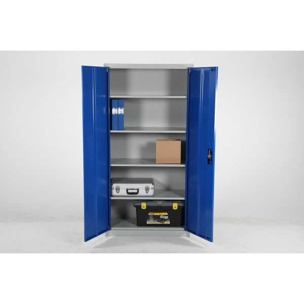 Förvaringsskåp, 1800x900x400mm, 50kg hylla, Blå med robust metallkonstruktion och ställbara hyllplan.