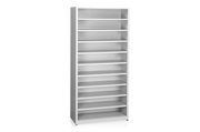 Förvaringsskåp inkl 10 Hyllor 950x425x1970 mm i robust plåt med öppna justerbara hyllplan för flexibel och effektiv förvaring.