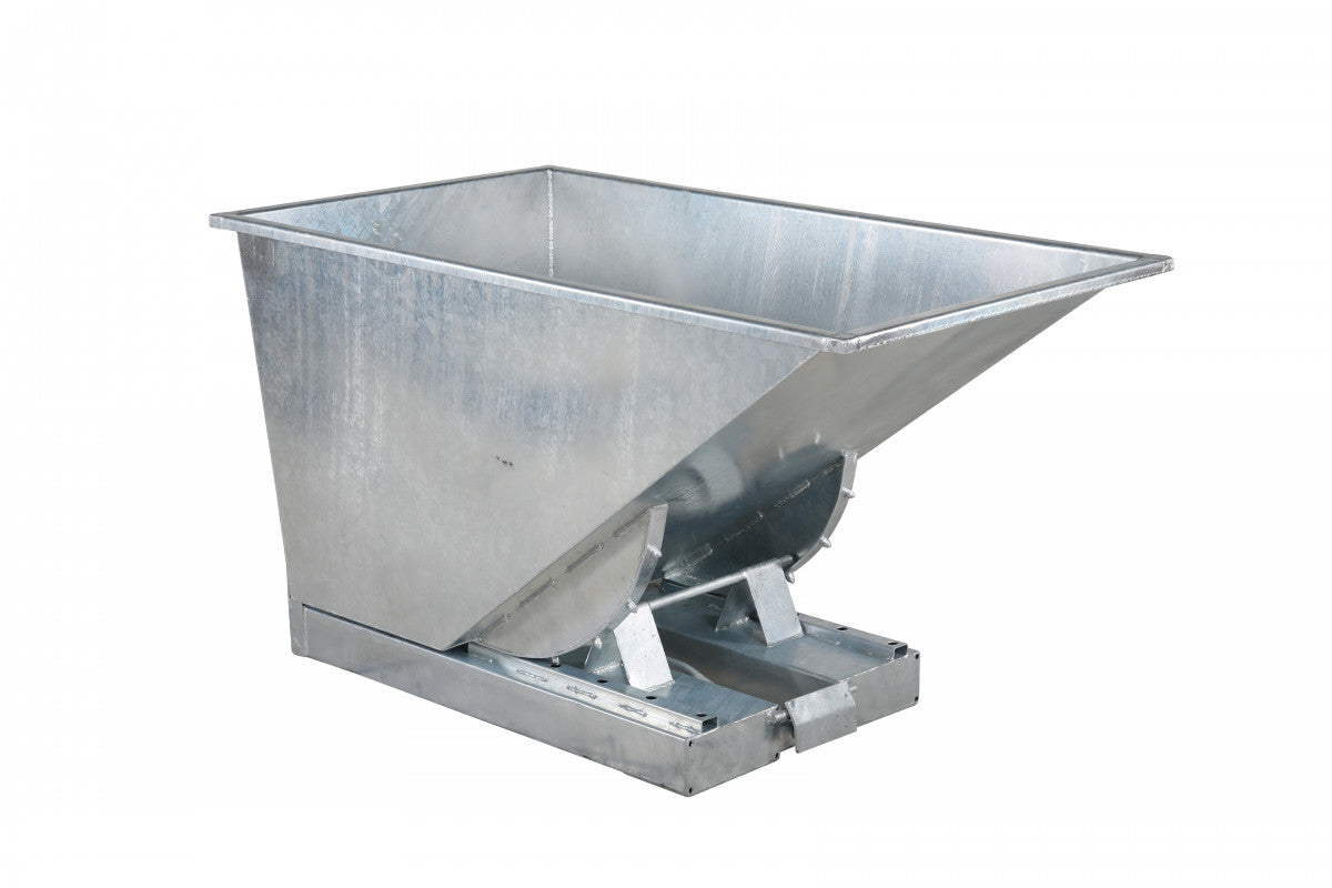 Galvaniserad tippcontainer, 600 liter, 2500kg i hållbar stål med tippfunktion och korrosionsskydd för industriell avfallshantering.