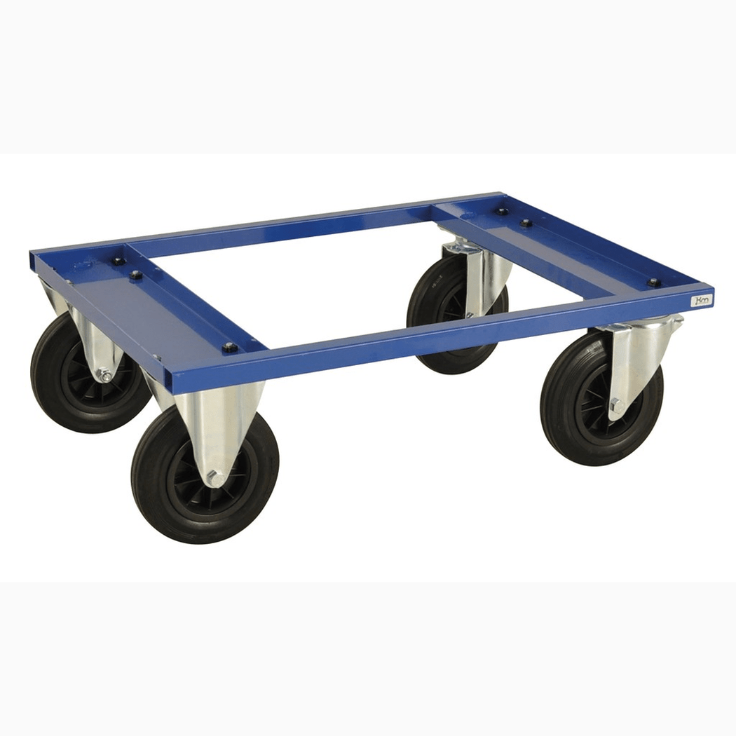 Halvpallvagn, 800x600x270mm, 800kg, blå i robust elförzinkat stål med svängbara hjul för effektiv pallhantering.