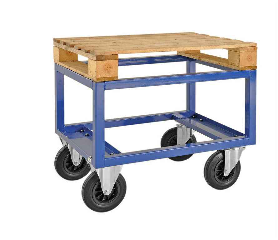 Halvpallvagn, 800x600x650mm, 800kg, blå med robust stomme och hjul för enkel hantering av halvpallar.