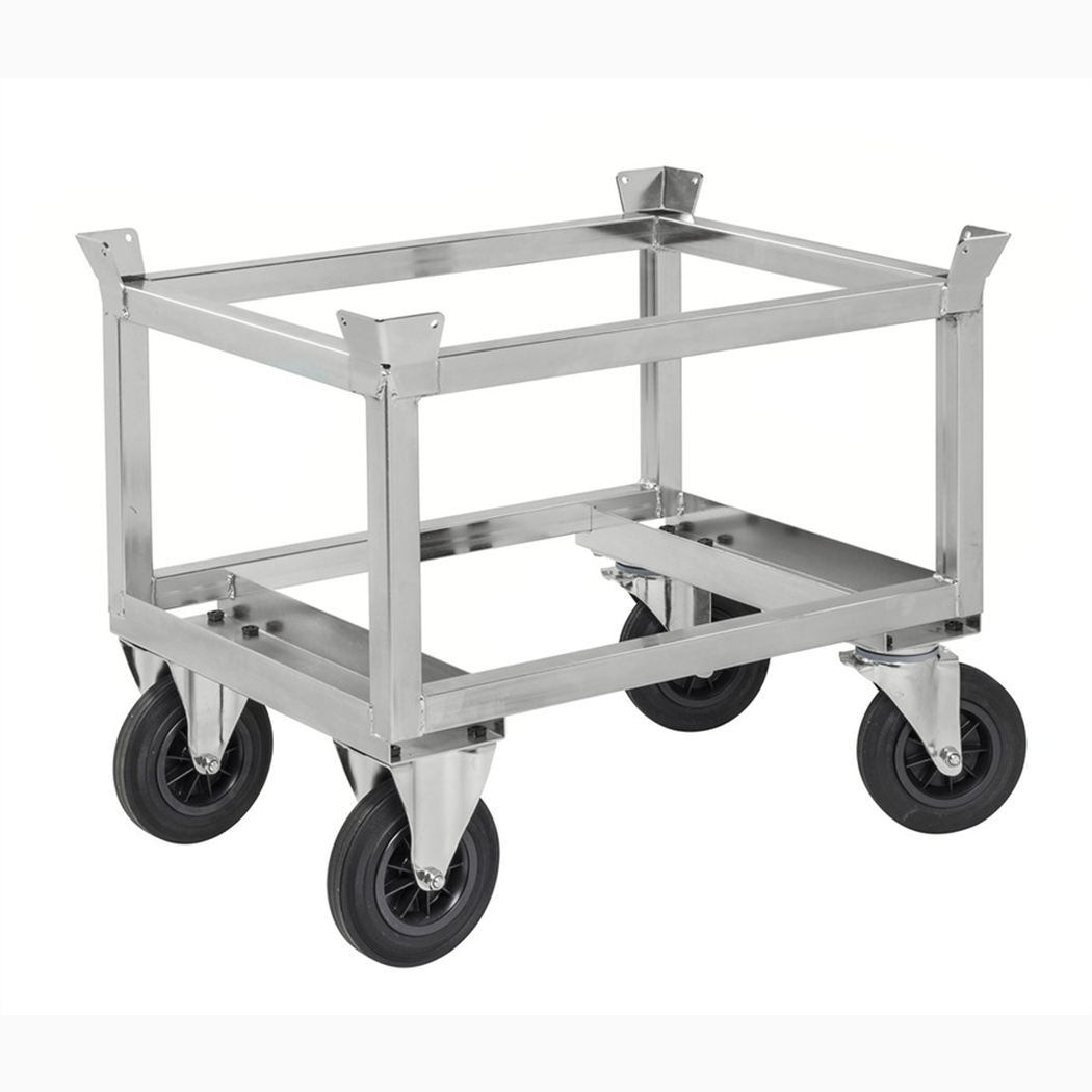 Halvpallvagn med pallstyrning 846x646x655mm, 800kg kapacitet, robust elförzinkad pallvagn med svängbara hjul.