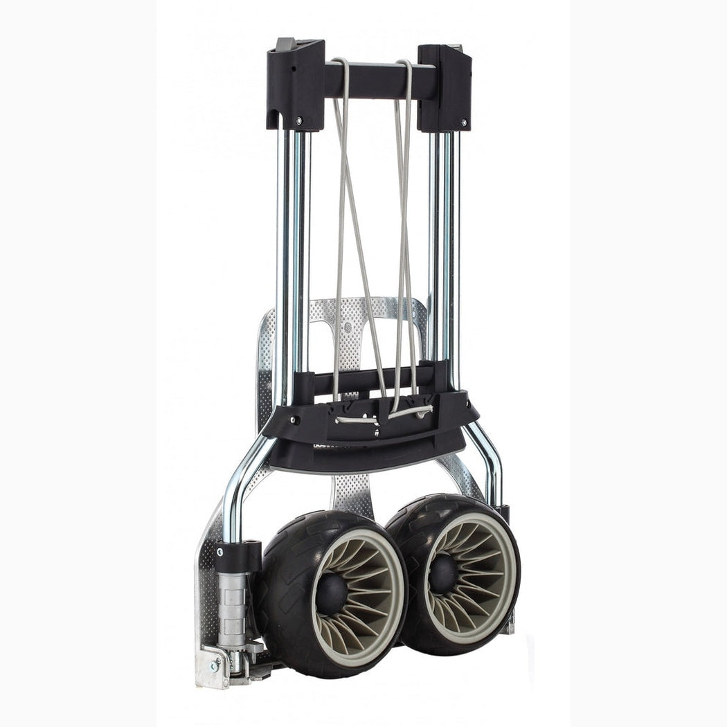 Hopfälld RuXXac-cart Cross 410mm med robust kromad ram, punkteringsfria hjul och smart lastsäkringssystem.