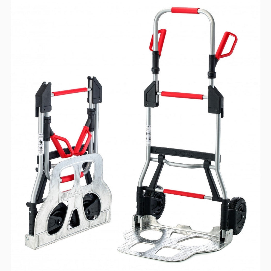 Hopfällbar pirra, RuXXac-cart Jumbo med robust aluminiumplattform och PU-fyllda hjul för enkel transport och förvaring.