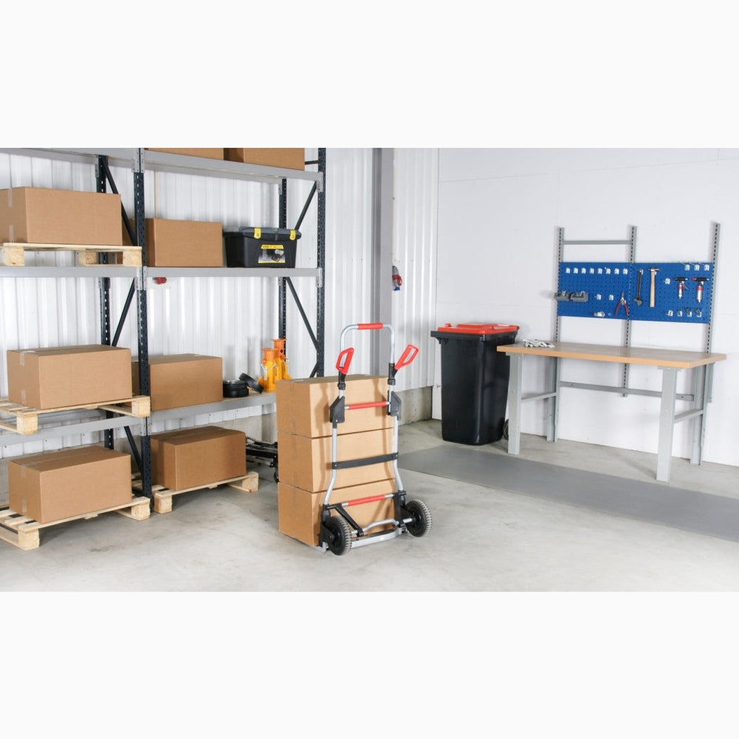 Hopfällbar pirra, RuXXac-cart Jumbo med kartonger i lager, robust och lättanvänd för tung transport.