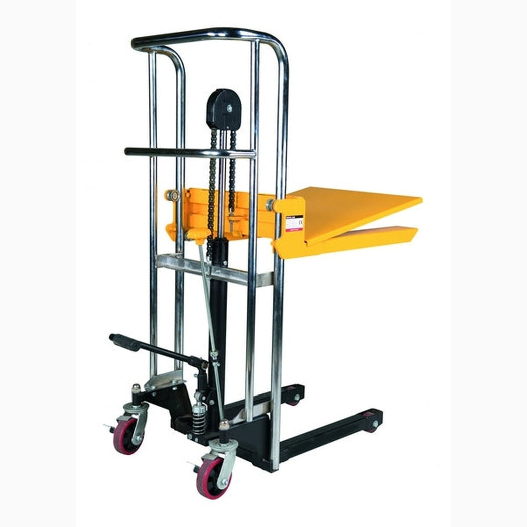Hydraulisk Ministaplare, 400kg, 850-1500mm med justerbar höjd och hydraulisk lyftmekanism för effektiv godslyft.