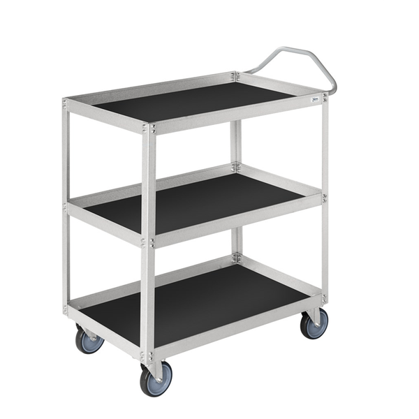 Hyllvagn Aluzink 690x420x850mm med tre hyllplan, rosttålig konstruktion och 150kg lastkapacitet för effektiv förvaring.