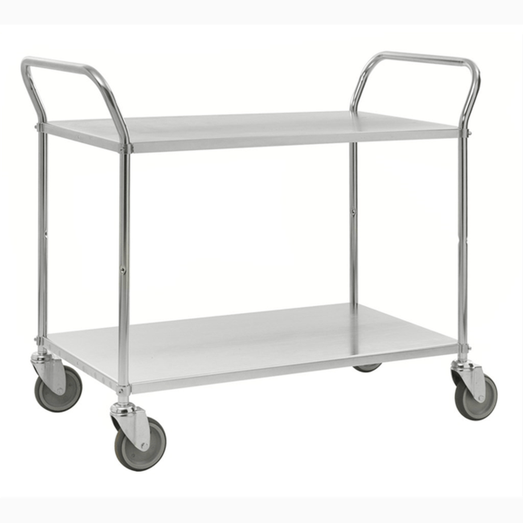 Hyllvagn med 2 hyllplan, 1080x480x940mm, 250kg, robust plåtvagn med stabil konstruktion och länkhjul för enkel transport.