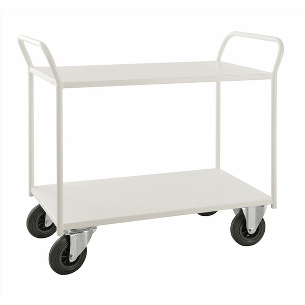 Hyllvagn med 2 plan, inkl. broms, 1080x450x975mm, robust och helsvetsad med kapacitet för 400 kg belastning.