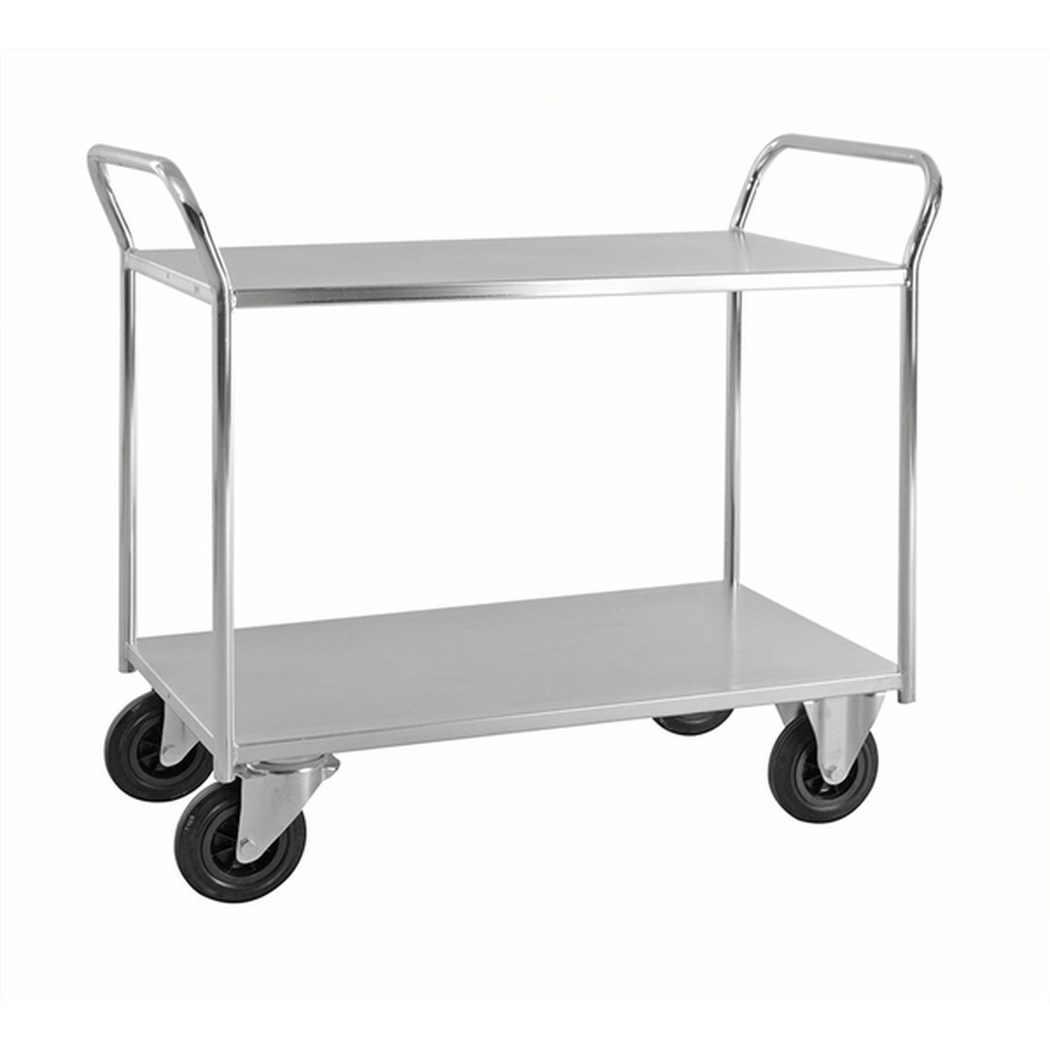 Hyllvagn med 2 plan, 1080x450x975mm, 400kg, robust plåtvagn med hjul för tunga laster och enkel hantering.