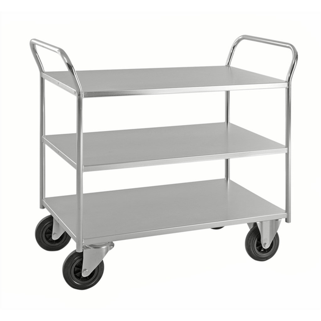 Hyllvagn med 3 plan, 1080x450x975mm, 400kg, robust stål med tre hyllplan och svängbara hjul för enkel transport.