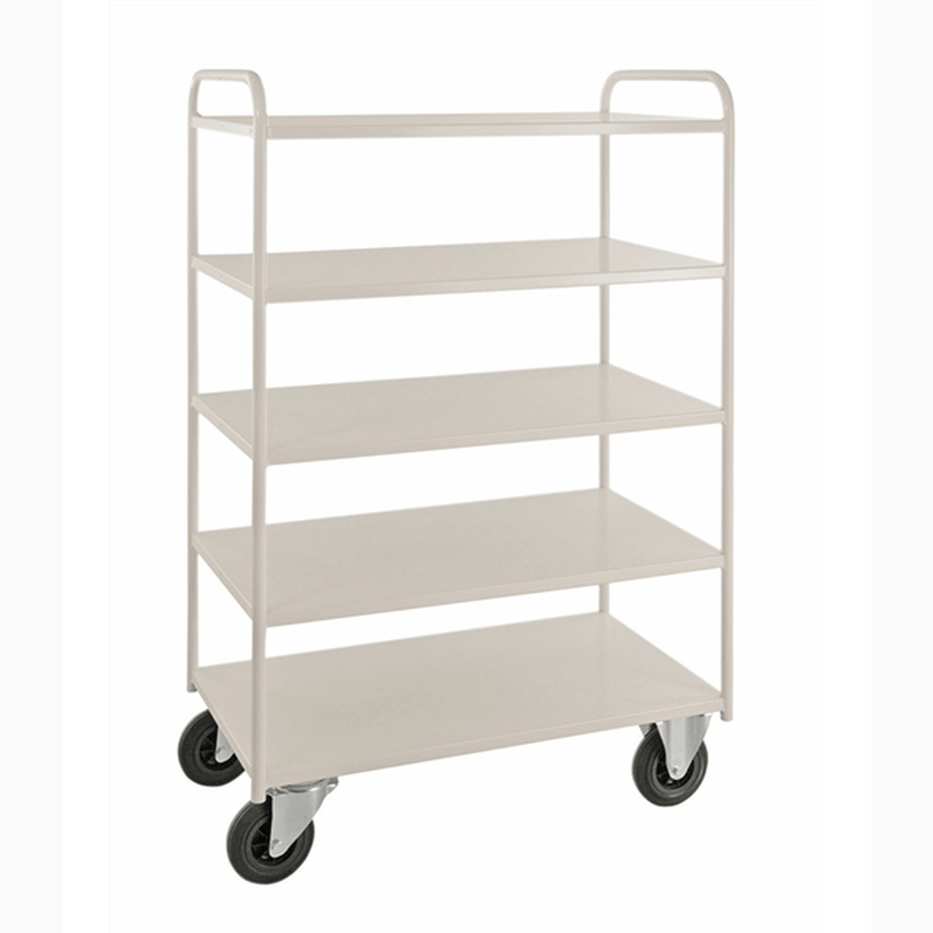 Hyllvagn med 5 plan, 955x550x1470mm, 400kg, robust plåtvagn med hjul för effektiv transport av tunga laster.