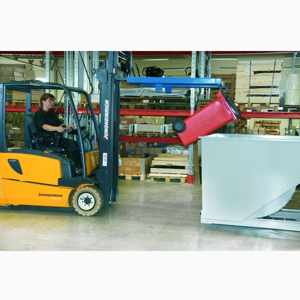 Kärltömmare med truck, 40-400 liter, effektiv och robust för tömning av plastkärl i industrimiljöer.