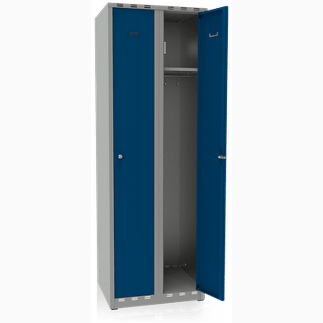 Klädskåp 2 Dörrar Bredd 600 mm Blå i stål med pulverlackering, ventilering, hatthylla och klädstång.