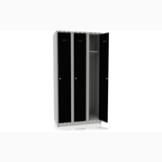 Klädskåp 3 Dörrar Bredd 900 mm Svart i robust pulverlackerad stålplåt med ventilationsöppningar och hatthylla.