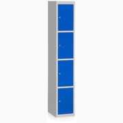 Klädskåp Bassektion 4 Dörrar Blå i robust stål med säker cylinderlås och ventilering för enkel och trygg förvaring.