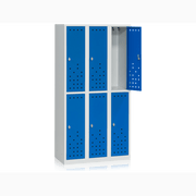 Klädskåp Delat Grå/Blå 6-Dörr B900 mm med ventilationshål, nyckelfunktioner och robust design för offentliga miljöer.