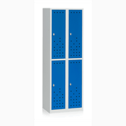 Klädskåp Delat Grå/Blå 4-Dörr B600 mm i stål med ventilation och låsklinka för säker förvaring.