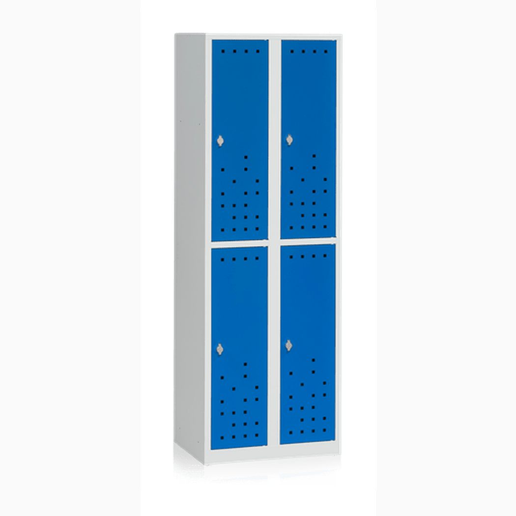 Klädskåp Delat Grå/Blå 4-Dörr B600 mm i stål med ventilation och låsklinka för säker förvaring.