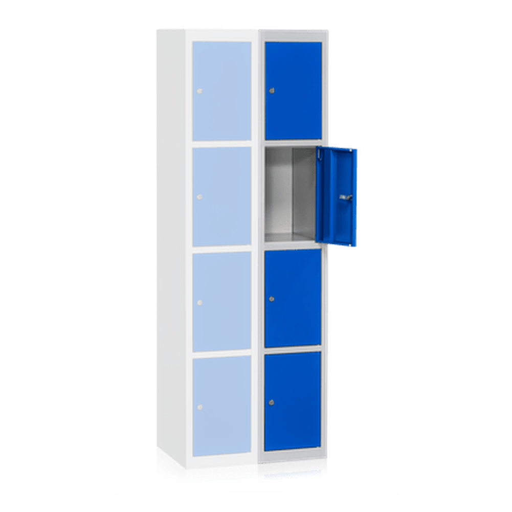Klädskåp Tilläggssektion 4 Dörrar Blå i robust stål med ventilationsluckor och cylinderlås för säker förvaring.