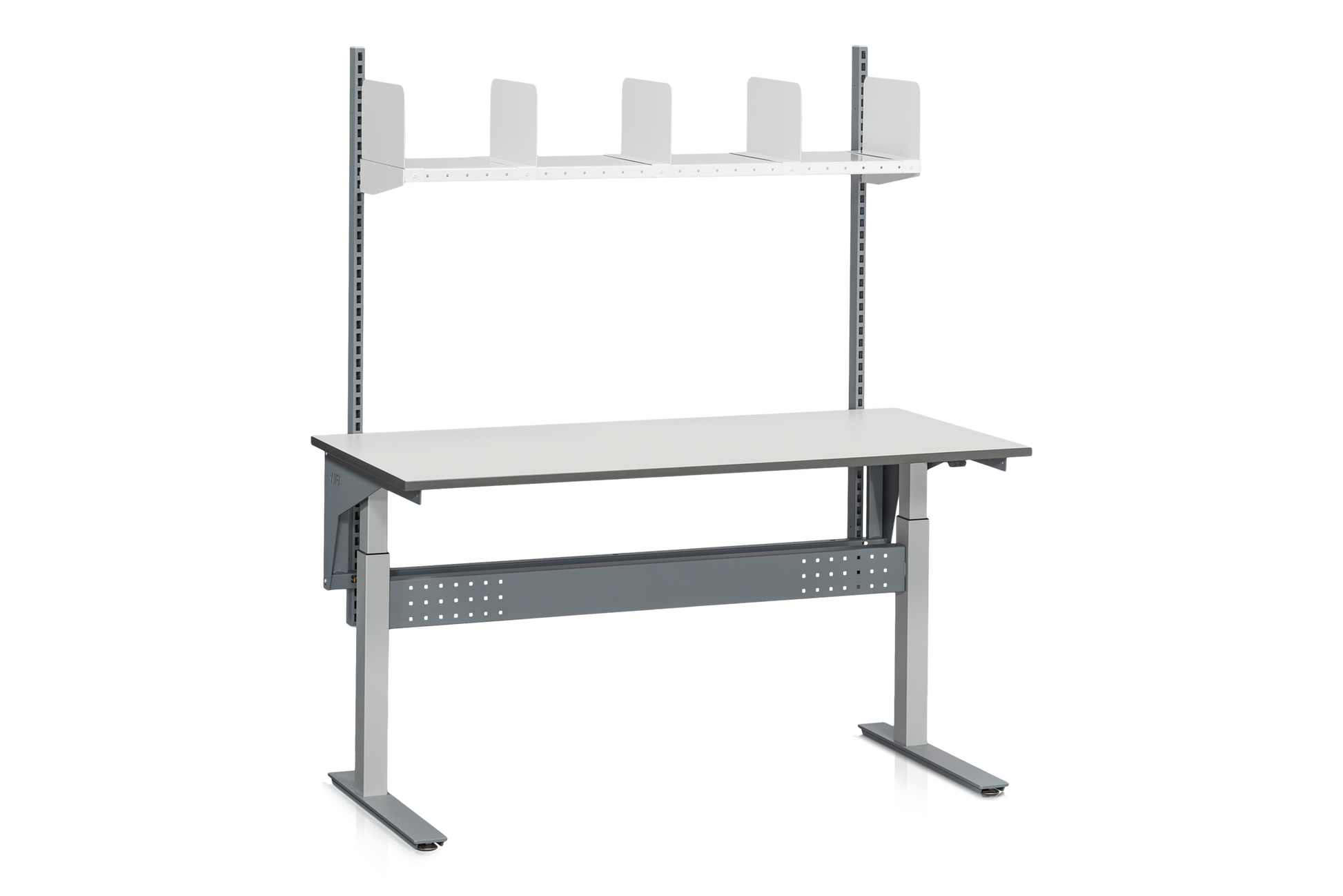 Komplett höj- och sänkbart arbetsbord ADAM, 200 kg, 1600x800mm, hyllplan och avdelare
