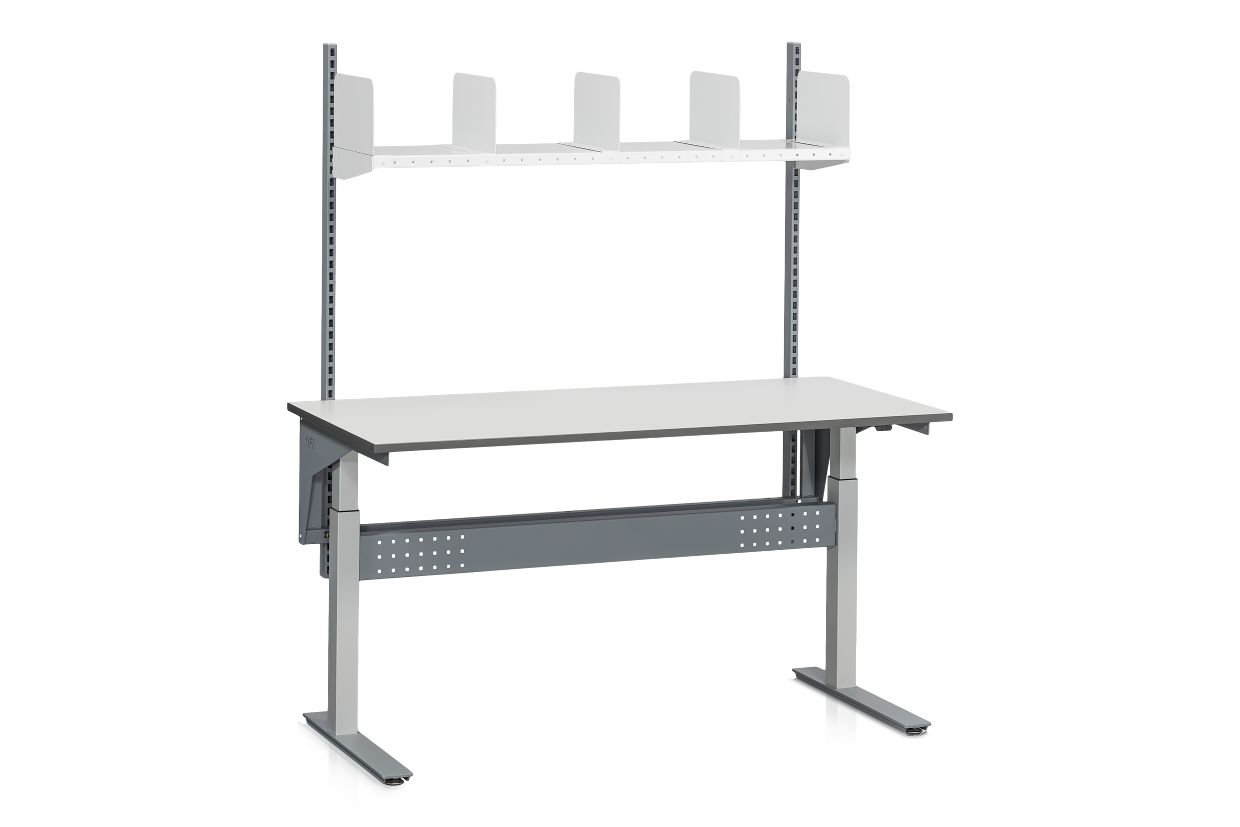 Komplett höj- och sänkbart arbetsbord ADAM, 200 kg, 1600x800mm, hyllplan och avdelare