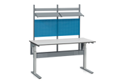 Komplett höj- och sänkbart arbetsbord ADAM, 200 kg, 1600x800mm, verktygstavla och hyllplan