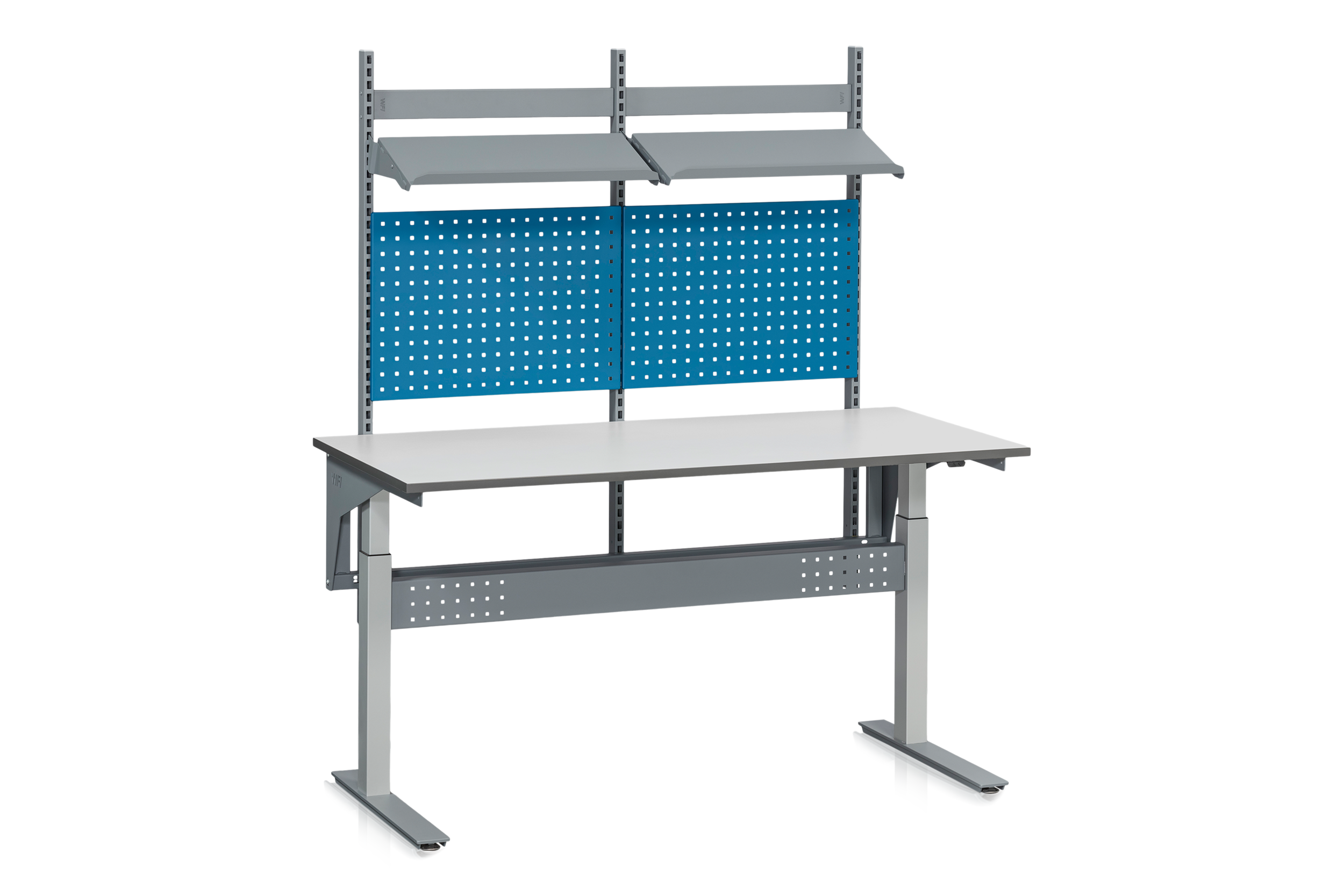Komplett höj- och sänkbart arbetsbord ADAM, 200 kg, 1600x800mm, verktygstavla och hyllplan