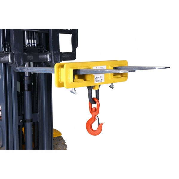 Kraftigt lyftblock, 1000kg-5000kg monterat på gaffellyft med säkerhetshake för tunga lyft i industriella miljöer.