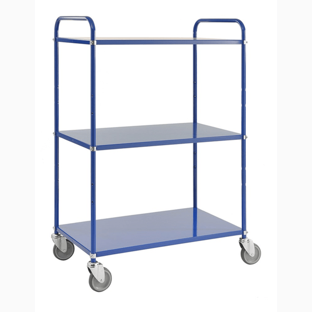 Lätt hyllvagn med 3 hyllplan. inkl broms, 980x585x1445mm, 250kg