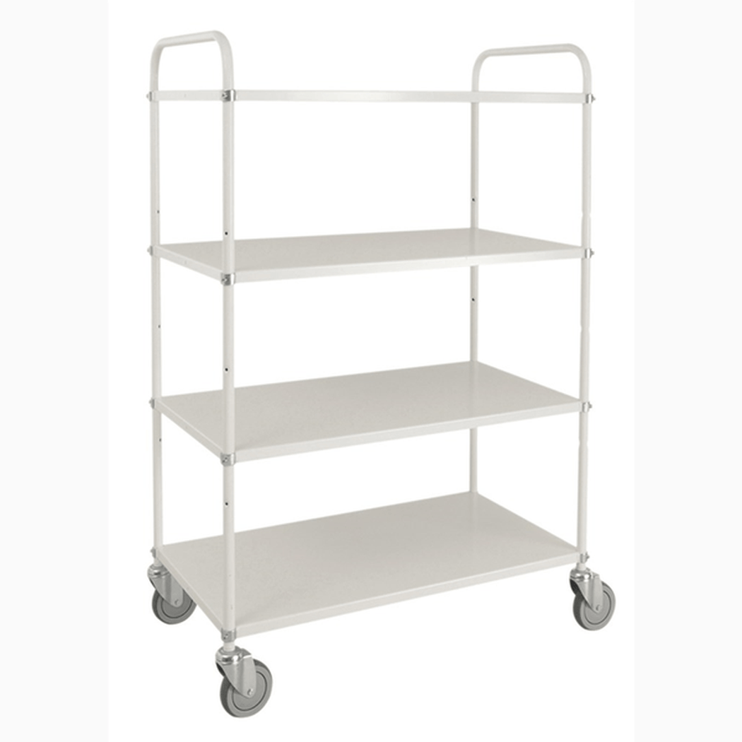 Lätt hyllvagn med 4 hyllplan, inkl broms, 980x585x1445mm, 250kg