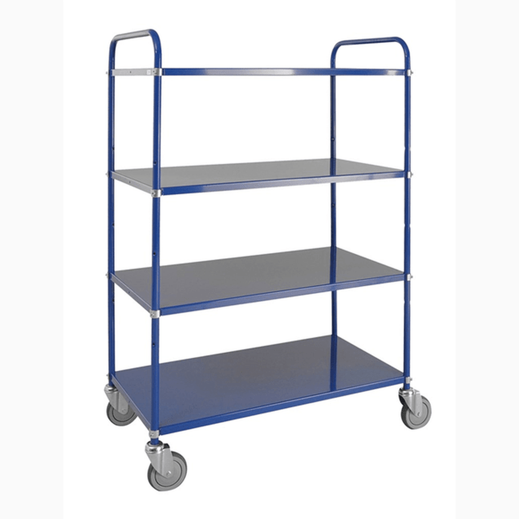 Lätt hyllvagn med 4 hyllplan, inkl broms, 980x585x1445mm, 250kg
