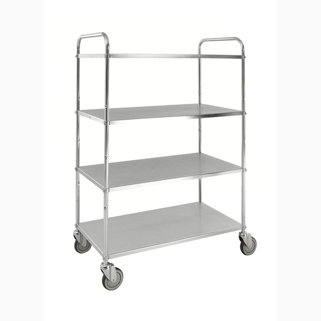 Lätt hyllvagn med 4 hyllplan, inkl broms, 980x585x1445mm, 250kg