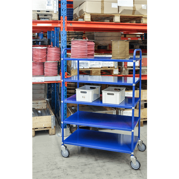 Lätt hyllvagn med 5 hyllplan, inkl. broms, 980x585x1445mm, 250kg