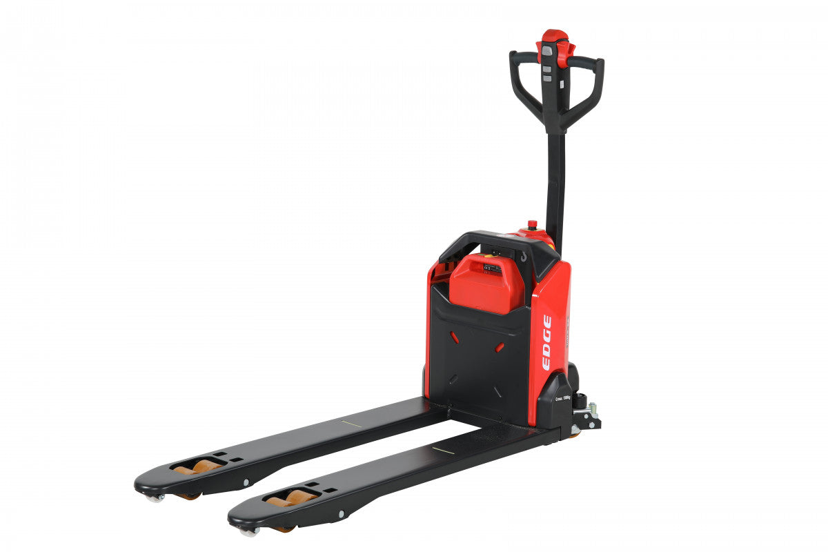 Motorlyftvagn Edge 1500kg med 540x1150mm plattform och boggi/poly hjul för effektiv materialhantering.